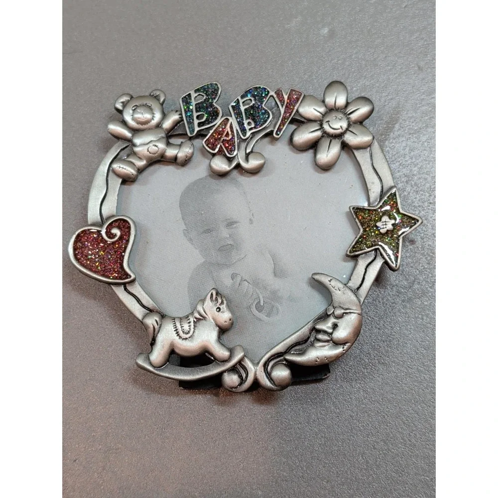 Design Impressions Pewter Baby Photo Frame Heart Teddy Bear Rocking Horse 10739